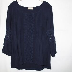 Altar'd State Navy Blue Blouse Cut Out Lace Sleeve